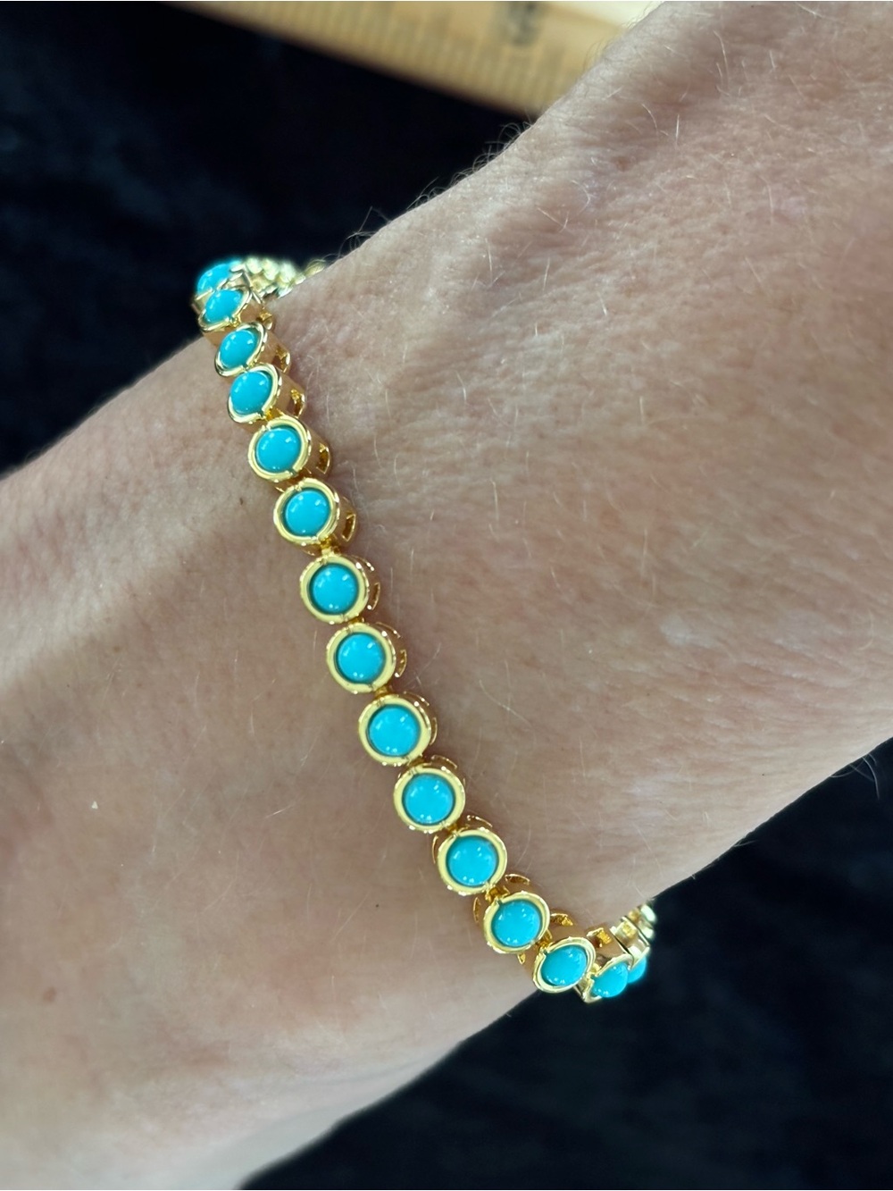 Brand new, never worn!  Gold-Tone Turquoise Beaded Tennis Bracelet